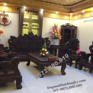 Bộ rồng bảo đỉnh gỗ mun, Bộ bàn ghế hiếm gặp B113