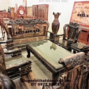 Bàn ghế gỗ mun Mẫu phượng công Vai 12 PC47