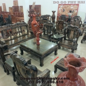 Bộ bàn ghế phòng khách quốc voi gỗ mun QV65