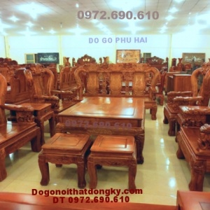 Bộ bàn ghế đẹp quốc voi gỗ hương vai 12 QV67