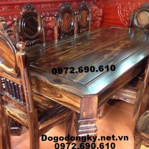 Bộ bàn ăn gỗ mun hoa bàn chữ nhật BA.100