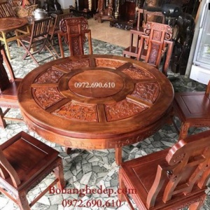 Bộ Bàn Ăn Đẹp Gỗ Hương Kiểu Bàn Tròn Xoay BA.115