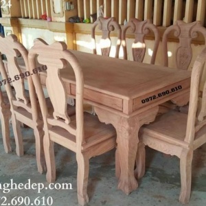 Các Mẫu Bộ Bàn Ghế Phòng Ăn Đẹp Gỗ Hương BA.124