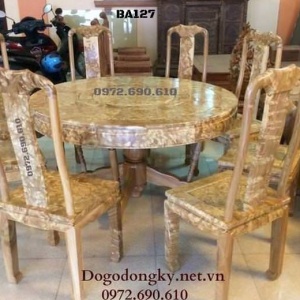 Bộ Bàn Ăn Gỗ Nu Nghiến Bàn Tròn Đẹp Và Hiếm BA.127
