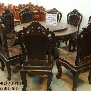 Nơi Bán Bộ Bàn Ăn Gỗ Mun Đẹp Bàn Tròn Xoay 10 Ghế BA.149