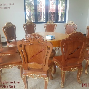 Nơi Bán Bộ Bàn Ăn Siêu Đẹp Dát Vàng 24k Bàn Tròn 10 Ghế BA.150