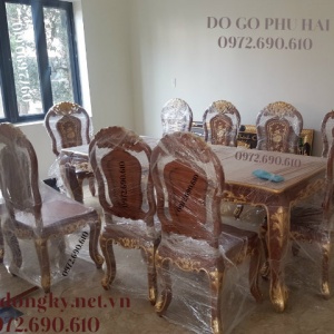 Chiêm Ngưỡng Bộ Bàn Ăn Đẹp Mẫu Siêu Víp 10 Ghế Dát Vàng BA.151