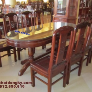 Bộ bàn ăn gỗ gụ, Bàn Bầu dục 9 món BA38