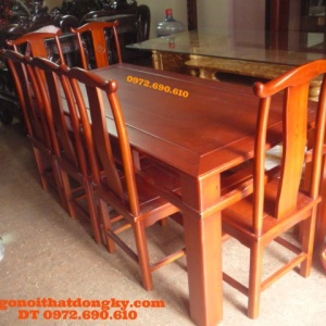 Bộ bàn ăn đẹp Gỗ hương bàn chữ nhật 07 món BA38