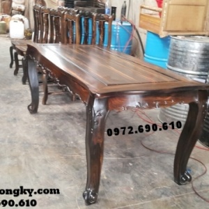 Bộ bàn ghế ăn gỗ mun bàn chữ nhật BA57