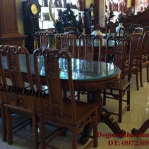 Sản xuất Bộ bàn ăn đẹp gỗ gụ bàn bầu dục BA66