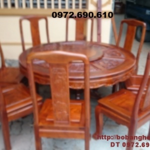 Bộ bàn ăn đẹp bàn tròn xoay 8 ghế gỗ gụ BA72