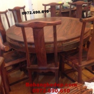 Mẫu Bộ bàn ghế ăn đẹp Kiểu bàn tròn gỗ hương BA81