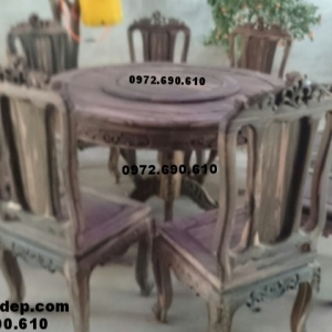 Bộ bàn ăn gỗ mun đẹp và sang trọng bàn tròn xoay BA82