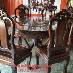 Mẫu bộ bàn ăn đẹp gỗ mun kiểu bàn tròn xoay BA.89