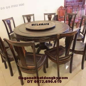 Bộ bàn ăn gỗ mun đẹp kiểu bàn tròn xoay BA47