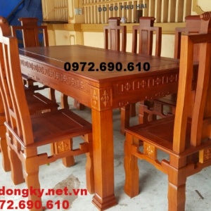Bàn Ghế Phòng Ăn Gỗ Gụ Đẹp Bàn Chữ Nhật BA.91