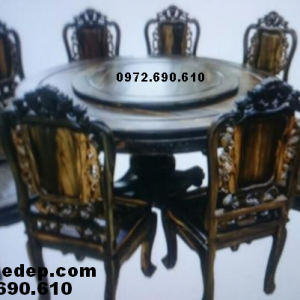 Bộ bàn ăn gỗ mun bàn tròn xoay cho phòng ăn Vip BA.92