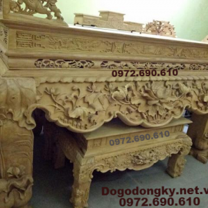 18+ Mẫu Bàn Thờ Gỗ Đẹp, Bàn Thờ Chạm Sen ST116