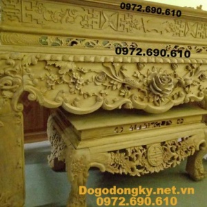 Kiểu Bàn Thờ Gỗ Đẹp, Bàn Thờ Chạm Đào Hồng ST118