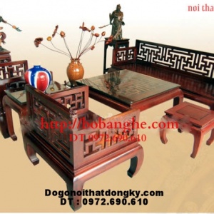 Bộ bàn ghế phòng khách gỗ gụ Kiểu Triện Vạn TV1