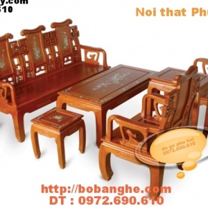 Bộ bàn ghế khảm ốc kiểu triện hạc gỗ Hương TH2