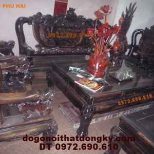 Bộ bàn ghế Đồng Kỵ gỗ Mun Kiểu Rồng đỉnh vai 14 RD14