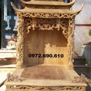 +18 Mẫu Bàn Thờ Thần Tài Đẹp Kiểu 3 Mái Gỗ Gụ BTT.25