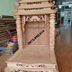 Bàn Thờ Thần Tài Gỗ Gụ Kiểu 3 Mái Đẹp Nhất BTT.33