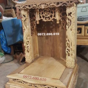 Kiểu Bàn Thờ Thần Tài Đẹp Mẫu 3 Mái Gỗ Tự Nhiên BTT.36