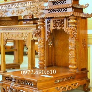 10 Mẫu BÀN THỜ THẦN TÀI Kiểu Cột Rồng 3 Mái Đẹp Nhất BTT.39