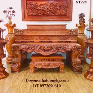 Bàn Thờ Tam Cấp – Thờ Gia Tiên Chạm Tứ Linh ST.228