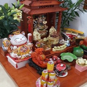 Bàn Thờ Thần Tài Mái Chùa Gỗ Hương Nhỏ Xinh BTT.70