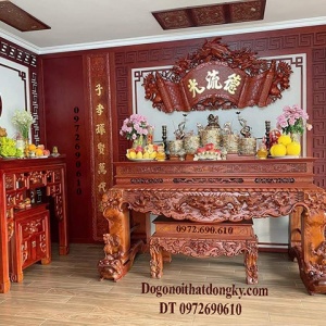 Bàn Thờ Tứ Linh Gỗ Gõ Đỏ Chân Nghê, Chạm Khắc Đẹp ST.229