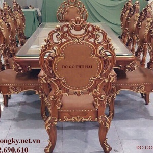 Bộ Bàn Ghế Phòng Ăn Đẹp Mẫu Châu Âu Bọc Da Bò BA.179 