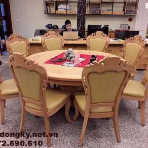 Bộ Bàn Ăn Bàn Tròn 8 Ghế Bọc Da Đẹp & Sang BA.170