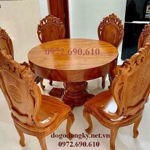Bộ Bàn Ăn Bàn Tròn Đẹp 6 Ghế – Mặt Nguyên Tấm BA.218