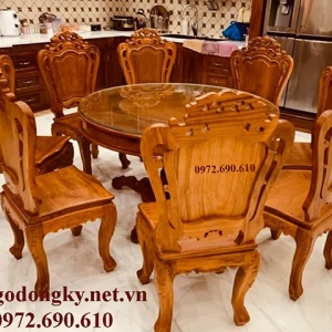 Bộ Bàn Ghế Ăn Gỗ Gõ Đỏ Bàn Tròn 8 Ghế BA.222