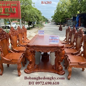 Bộ Bàn Ăn Luois Hoàng Gia 8 Ghế Gỗ Gõ Đỏ | Đồ Gỗ Phú Hải BA.203
