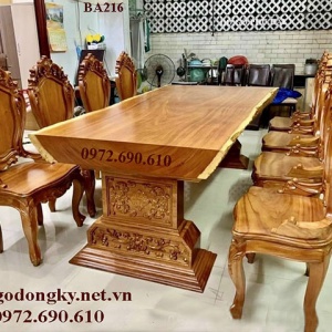 Bộ Bàn Ăn Nguyên Tấm Gỗ Gõ Đỏ Hàng Hiếm BA.216