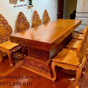 Bộ Bàn Ghế Ăn Bàn Chữ Nhật Mặt Bàn Dày 15cm Nguyên Khối BA.220