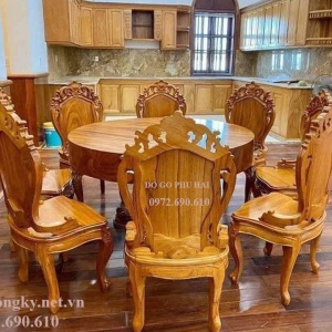 Nơi Bán Bộ Bàn Ghế Ăn Bàn Tròn - Gỗ Nguyên Khối Sang Trọng BA195