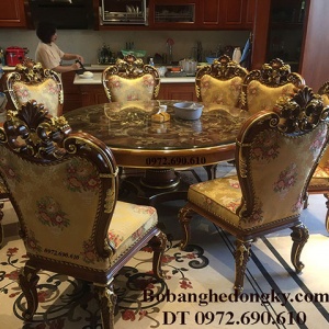 Bộ Bàn Ghế Ăn Gỗ Gõ Đỏ Bàn Tròn Mẫu Tân Cổ Điển BA.206