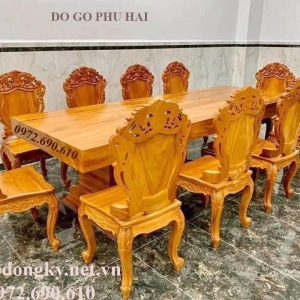 Bộ Bàn Ghế Ăn Đẹp Đẳng Cấp 10 Ghế Mặt Tràn Nguyên Tấm BA194