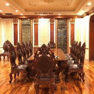 Bộ Bàn Ghế Ăn Đẹp Bọc Da Cho Biệt Thự Tân Cổ Điển BA.180