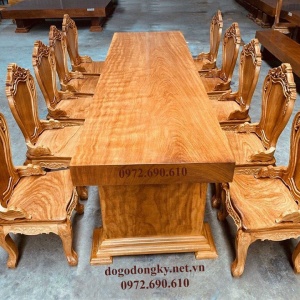 Bộ Bàn Ghế Ăn Hàng Dẹp Và Hiếm Gỗ Gõ Đỏ Nguyên Tấm BA197