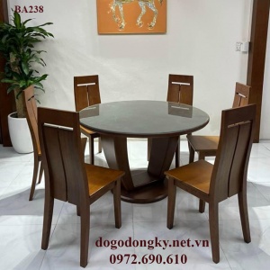 Bộ Bàn Ăn Ghế Ăn Gỗ Sồi Mỹ 6 Ghế Bàn Tròn BA.238