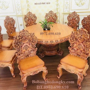 Bộ Bàn Ghế Ăn Hoàng Gia - Bàn Tròn 10 Ghế | Đồ Gỗ Phú Hải BA.205