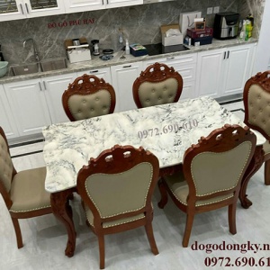 Bộ Bàn Ghế Ăn Luois Tân Cổ Điển Ghế Bọc Da BA.215