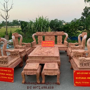 【SỞ THỊ】Bộ Bàn Ghế Gỗ Hương Đẹp C16 Chạm Voi | Đồ Gỗ Phú Hải B24
